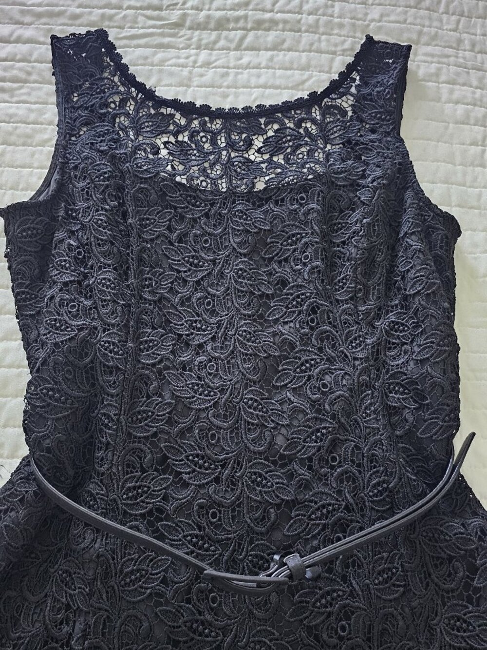 White House Black Market Black Lace Belted Sheath Dress